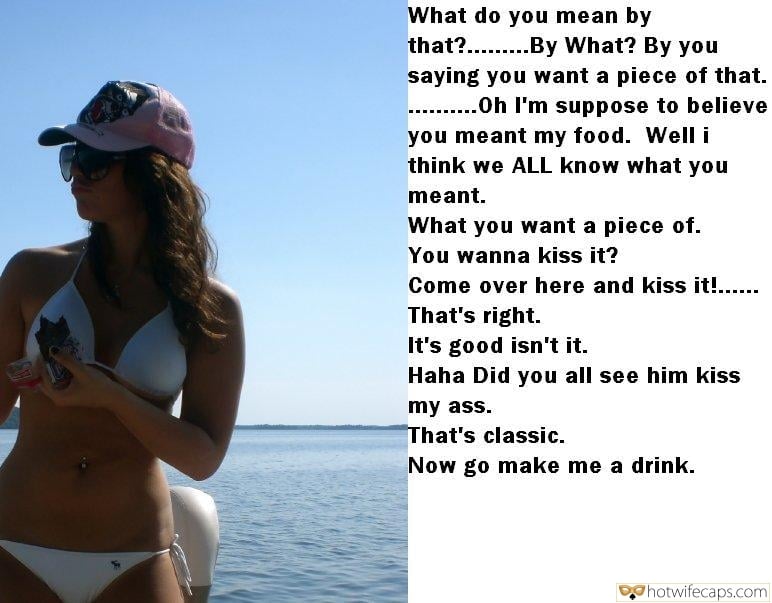 hotwife cuckold hotwife caption bikini model with sunglasses and hat on the boat