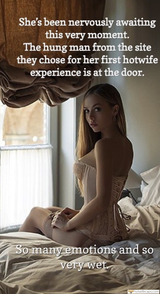 Wife Sharing Sexy Memes hotwife caption: She's been nervously awaiting this very moment. The hung man from the site they chose for her first hotwife experience is at the door. So many emotions and so very wet Ginger Looks Stunning in Corset and Stockings