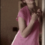 Brunette Dancing Pantyless in Pink Shirt