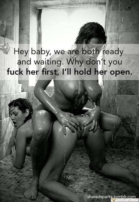 Cuckquean hotwife caption: Hey baby, we are both ready and waiting. Why don’t you fuck her first, I’ll hold her open. sharedsparks.tumblr.com Spreading My Friends Ass for My Hubby to Fuck