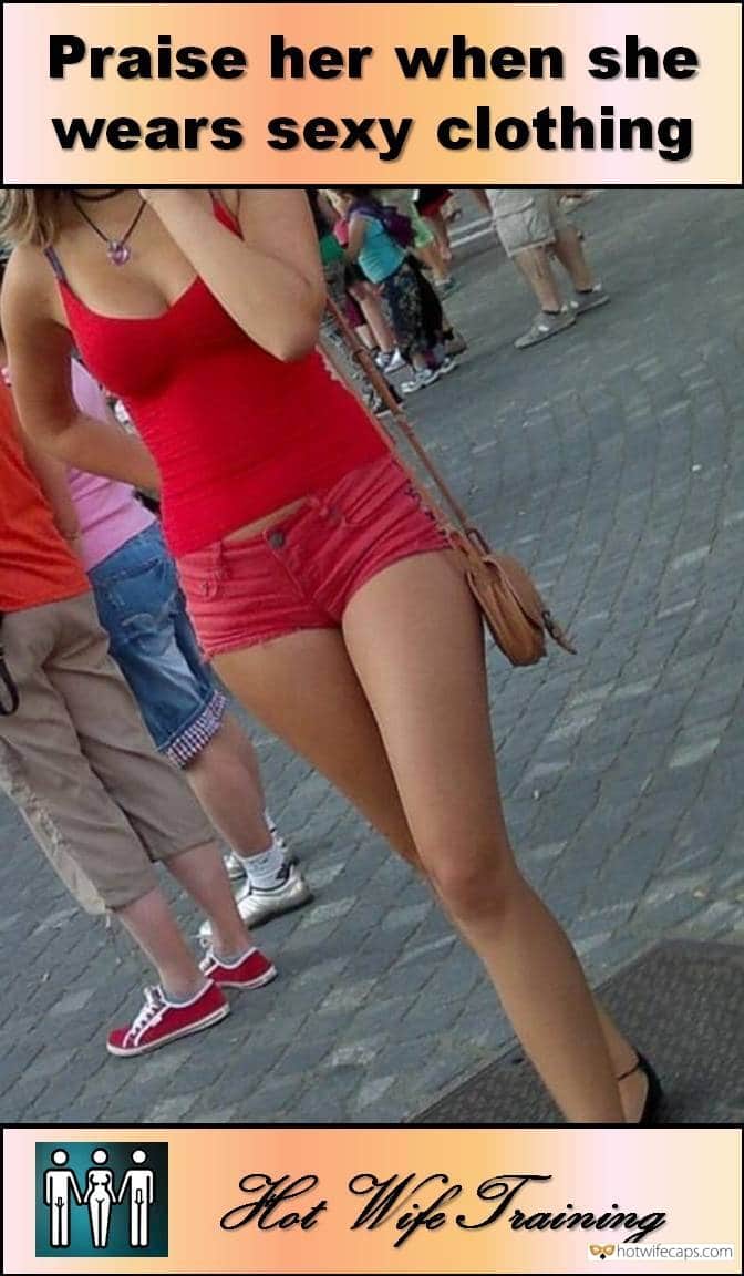 Sexy Memes Public Challenges and Rules hotwife caption: Praise her when she wears sexy clothing. Hot Wife Training Skimpy Tight Red Clothes Perfect Outfit for Slut