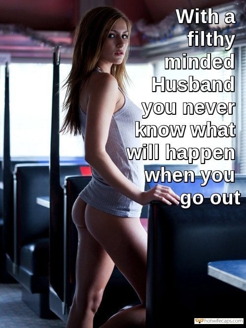 Public No Panties hotwife caption: With a filthy-minded Husband you never know what will happen when you go out Young Slutwife Bottomless in Public
