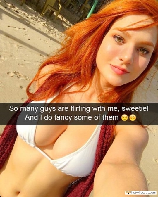 Vacation Snapchat Sexy Memes Cheating hotwife caption: So many guys are flirting with me, sweetie! And I do fancy some of them Busty Vixen Wife