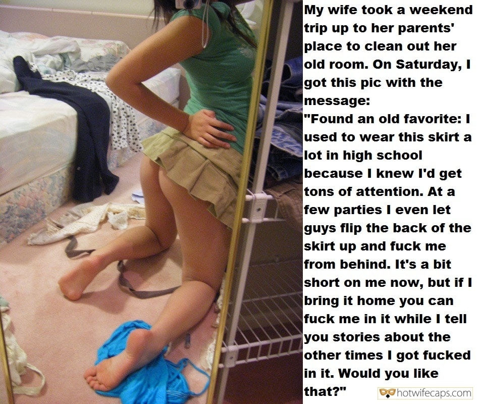 Sexy Memes No Panties Cuckold Stories Bottomless Barefoot hotwife caption: My wife took a weekend trip up to her parents’ place to clean out her old room. On Saturday, I got this pic with the message: “Found an old favorite: I used to wear this skirt a lot in high...