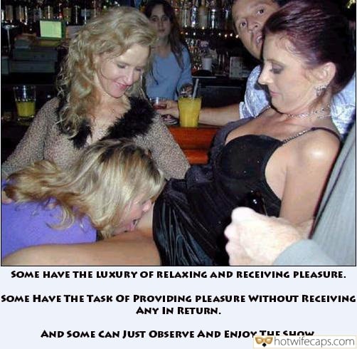 Wife Sharing Threesome Group Sex Cheating hotwife caption: SOME HAVE THE LUXURY OF RELAXING AND RECEIVING PLEASURE. SOME HAVE THE TASK OF PROVIDING PLEASURE WITHOUT RECEIVING ANY IN RETURN. AND SOME CAN JUST OBSERVE AND ENJOY THE SHOW. Guy Watches While Girls Lick Each Other