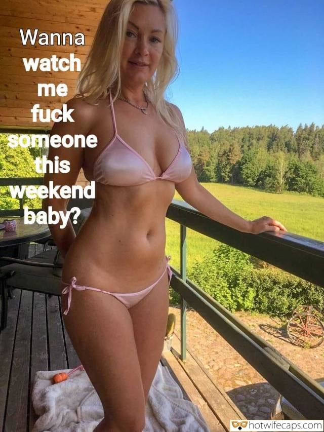 Wife Sharing Vacation Sexy Memes Cuckold Cleanup Cheating Bully Bull hotwife caption: Wanna watch me fuck someone this weekend baby? Mature Blonde in a Pink Swimsuit
