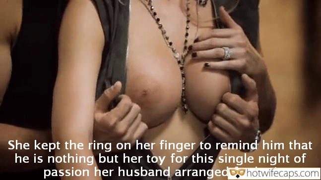 Wife Sharing Cheating Bully Bull hotwife caption: She kept the ring on her finger to remind him that he is nothing but her toy for this single night of passion her husband arranged for her! hotwife arrange bull Guy Caresses Tits of a Sexy Wife