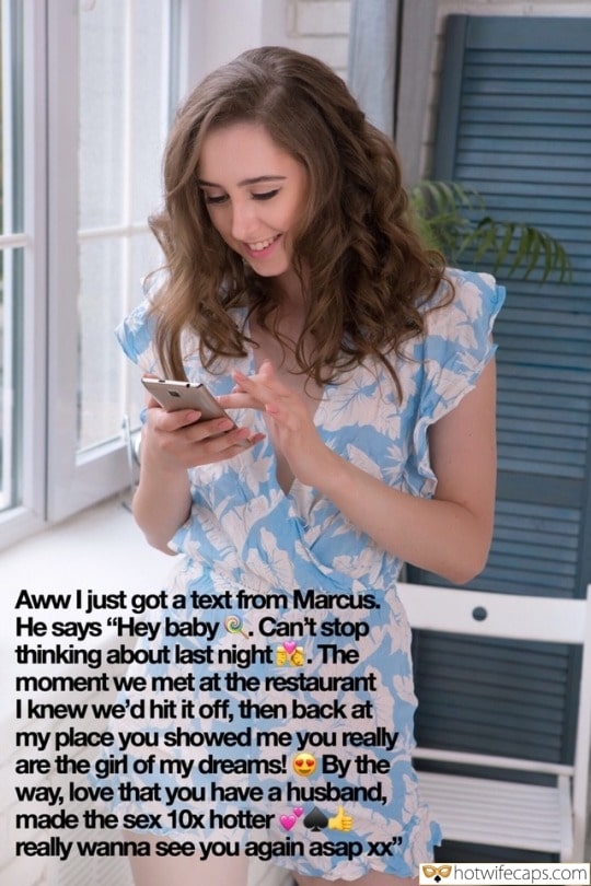 Sexy Memes Cuckold Cleanup Cheating Bully Bull hotwife caption: Aww I just got a text from Marcus. He says “Hey baby. Can’t stop thinking about last night. The moment we met at the restaurant I knew we’d hit it off, then back at my place you showed me you...