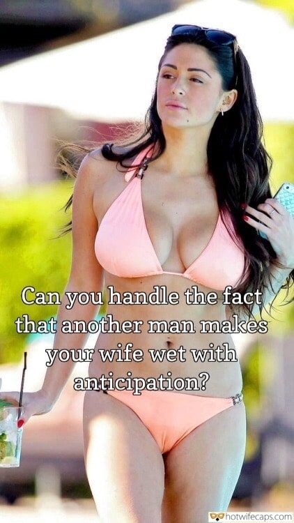 Sexy Memes Cuckold Cleanup Cheating hotwife caption: Can you handle the fact that another man makes your wife wet with anticipation? Hot Milf in Pink Swimsuit