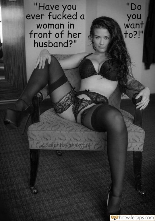 Sexy Memes Cuckold Cleanup Cheating Bully Bull hotwife caption: “Have you ever fucked a woman in front of her husband?” “Do you want to?!” Hot Wifey Is Ready to Meet Guests