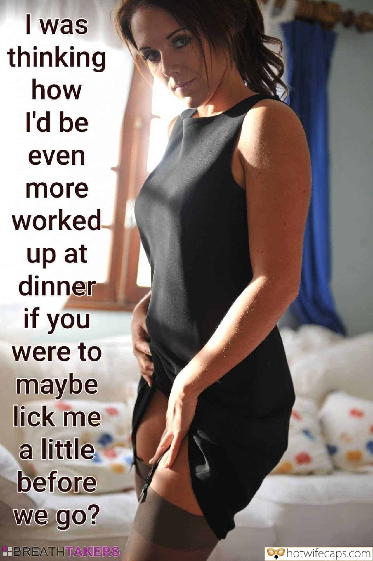 Wife Sharing Sexy Memes Cuckold Cleanup Cheating hotwife caption: I was thinking how I’d be even more worked up at dinner if you were to maybe lick me a little before we go? Stunning Wife in a Black Dress