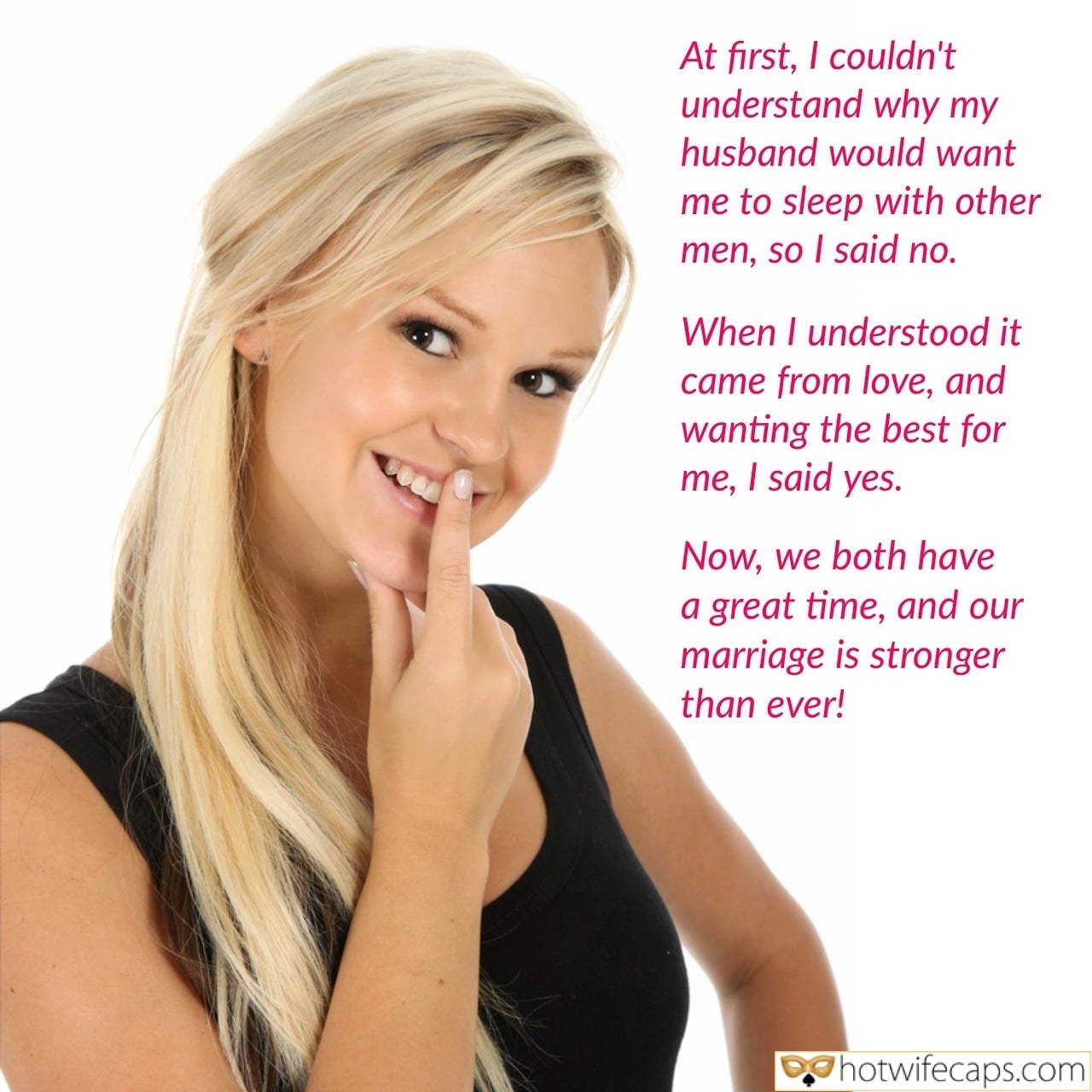 Wife Sharing Tips Sexy Memes Cuckold Cleanup Cheating hotwife caption: At first, I couldn’t understand why my husband would want me to sleep with other men, so I said no. When I understood it came from love, and wanting the best for me, I said yes. Now, we both have...