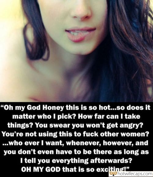 Sexy Memes Cuckold Cleanup Cheating hotwife caption: “Oh my God Honey this is so hot…so does it matter who I pick? How far can I take things? You swear you won’t get angry? You’re not using this to fuck other women? …who ever I want, whenever, however,...