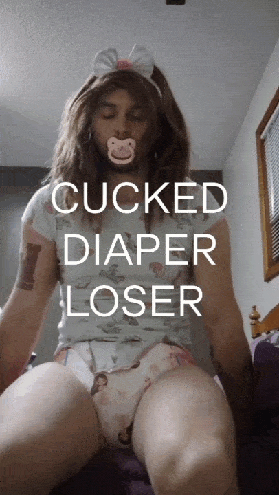 Humiliation Gifs Cuckold Cleanup Chastity hotwife caption: CUCKED DIAPER LOSER Cucked Diapered Loser