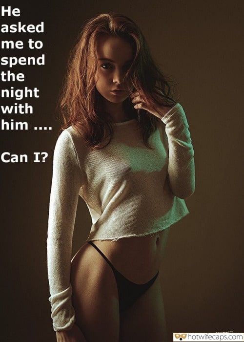 Sexy Memes Cuckold Cleanup Cheating Bully Bull Boss hotwife caption: He asked me to spend the night with him … Can I? Young Little Wife in Black Panties