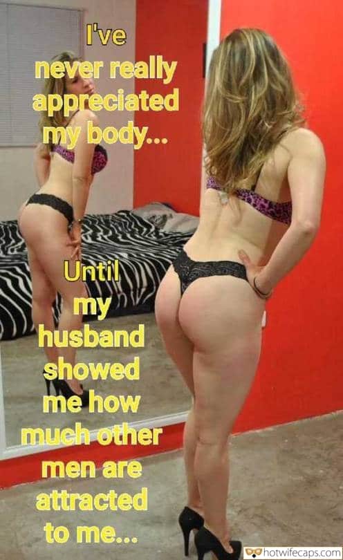 Sexy Memes Flashing Cheating Bully Bull hotwife caption: I’ve never really appreciated my body… Until my husband showed me how much other men are attracted to me… Sw Admires Herself in the Mirror