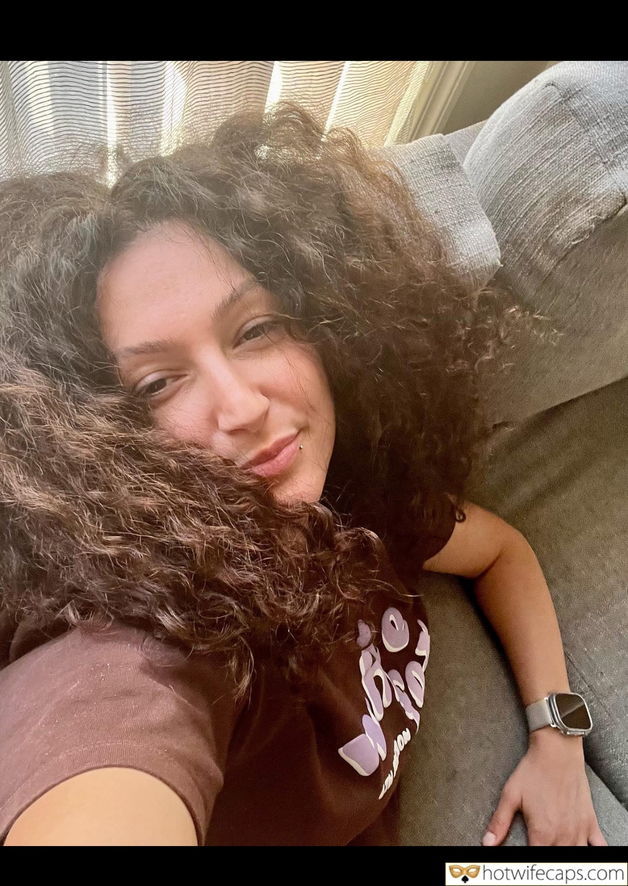 wifesharing submitted by users my favourite make up wife flashing bottomless  hotwife caption Curly brunettes selfie