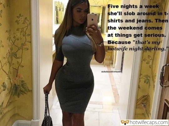 tips texts submitted by users my favourite wife flashing  hotwife caption Five nights a week shell slob around in t shirts and jeans
