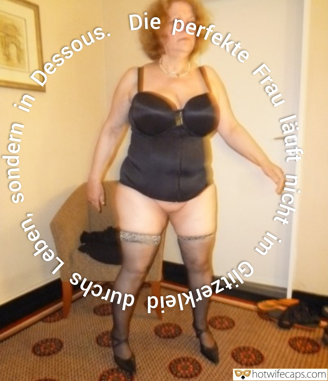 submitted by users wife no panties my favourite make up wife flashing bottomless  hotwife caption Sexy GILF in black lingerie 