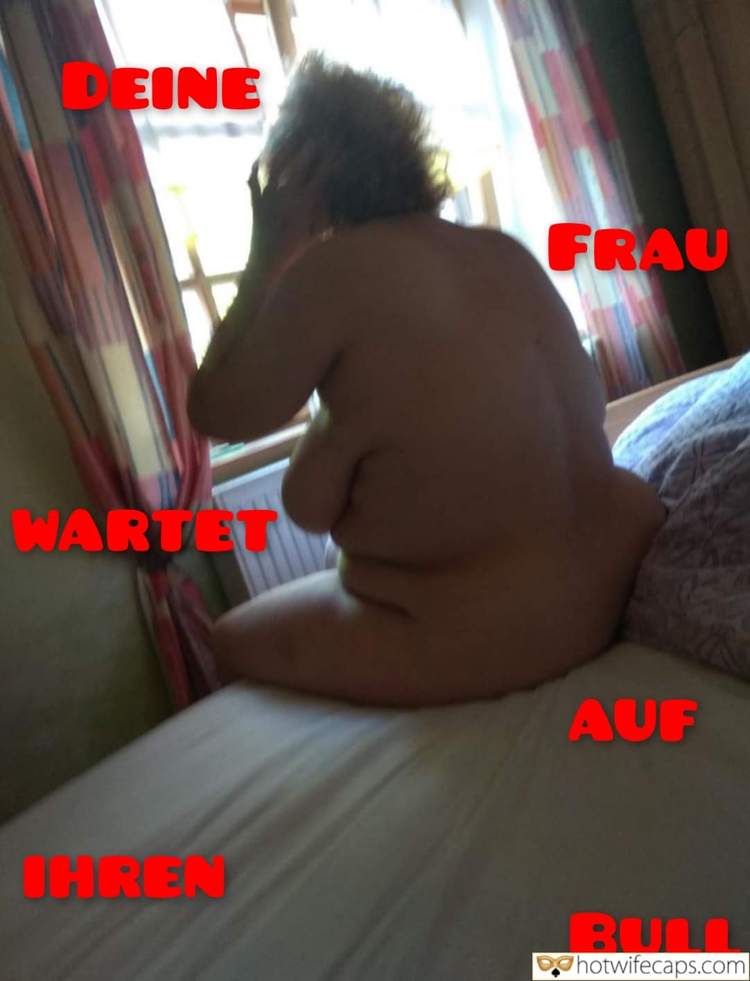 Wife Sharing Submitted by Users 🔥 Cuckold Stories Bull hotwife caption: Indoor bedroom setting with natural light, featuring a bed with striped blanket and partially drawn red curtains. A male figure sits on the bed, back exposed... Bedroom Confessions: A Cuckold’s Waiting Game