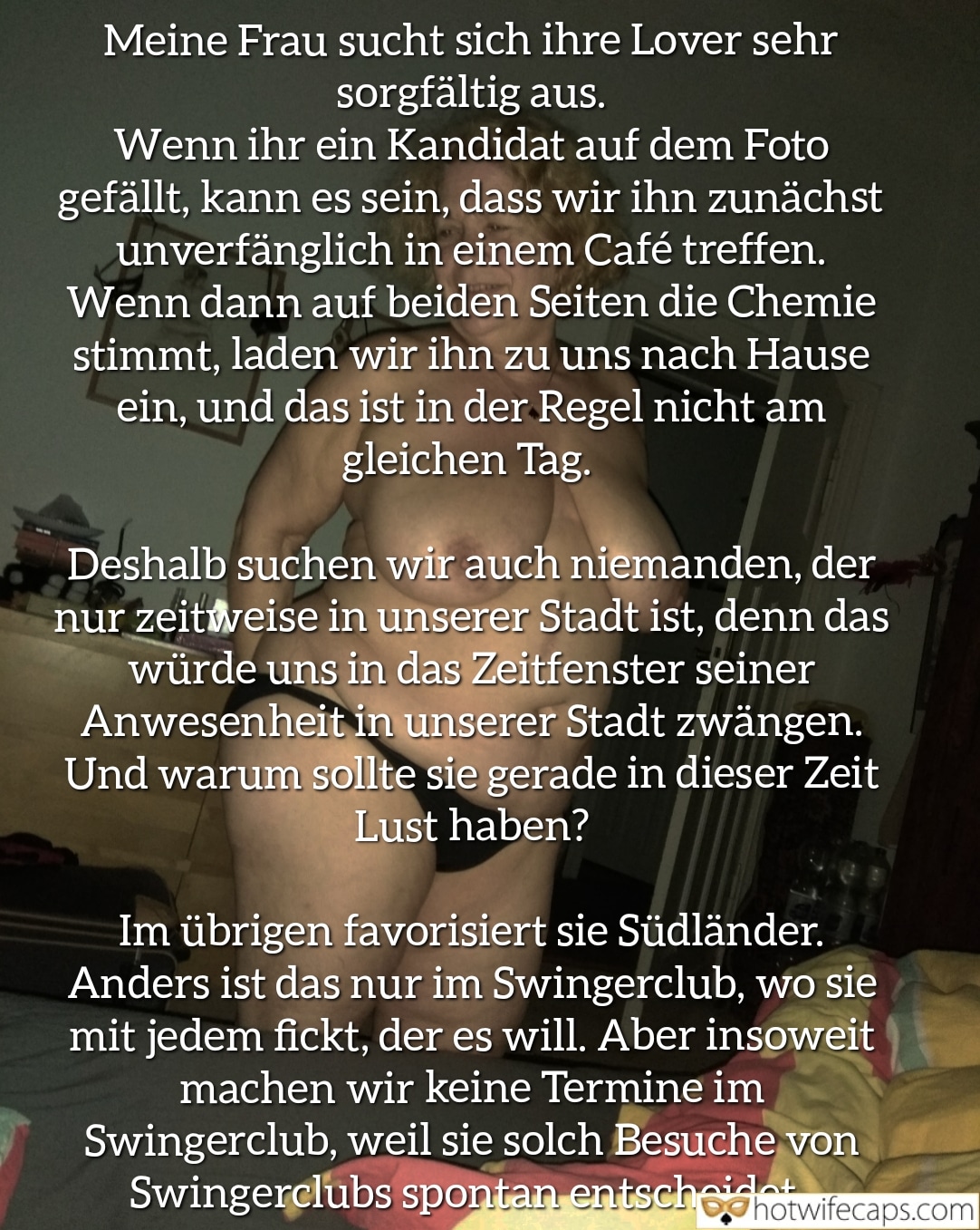 Wife Sharing Submitted by Users 🔥 Cuckold Stories Bull hotwife caption: Wife selects lovers carefully, meeting them in cafes before inviting home. Prefers southern men, favors spontaneity in swinger clubs. Cuckold husband waits, ... My Wife’s Lover Selection: A Cuckold’s Tale of Submission