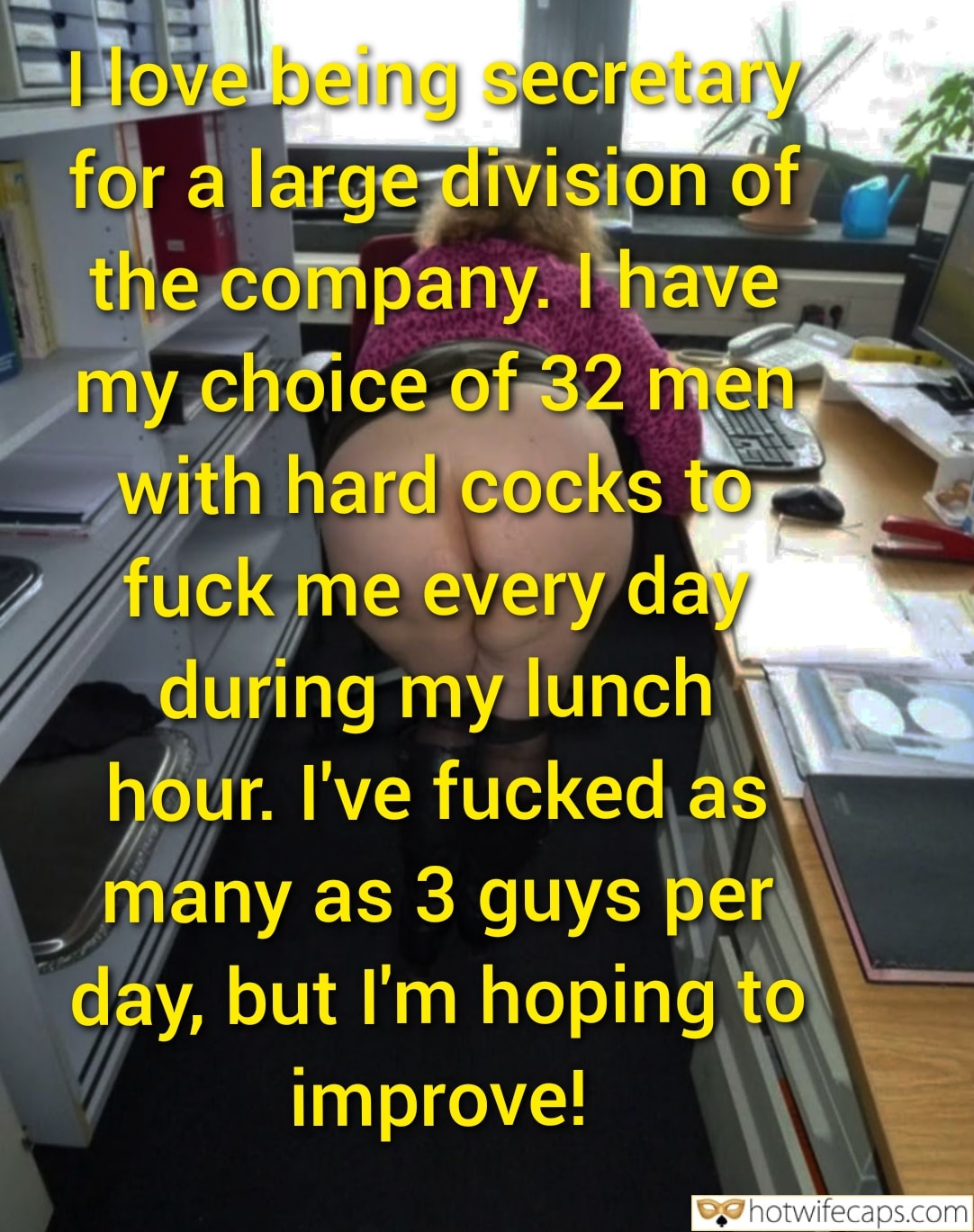 Wife Sharing Submitted by Users 🔥 Cuckold Stories Cheating Bull Boss hotwife caption: Secretary enjoys power dynamics with 32 colleagues during lunch breaks, choosing partners for explicit encounters in the office. Office Slut’s Midday Delights: 32 Hard Cocks Await