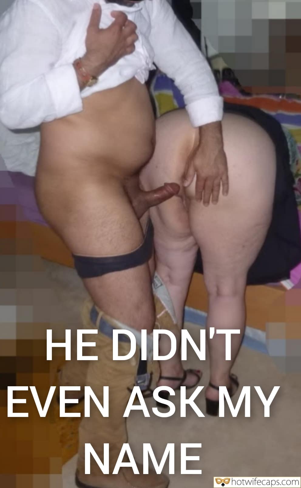 Wife Sharing Submitted by Users 🔥 Cuckold Stories Bull hotwife caption: A cuckold's memory of being bent over, exposed, and used by a dominant partner in a checkered mosaic room, captured in a low-angle shot with pixelated filter. Bending Over for His Pleasure