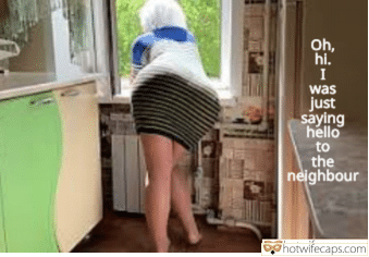Submitted by Users 🔥 No Panties Cheating Bottomless hotwife caption: A kitchen scene where a cuckold is bent over a windowsill, exposing himself to a neighbor while his wife flirts. The setting highlights the power dynamic and... Kitchen Confessions: The Neighbor’s Peek