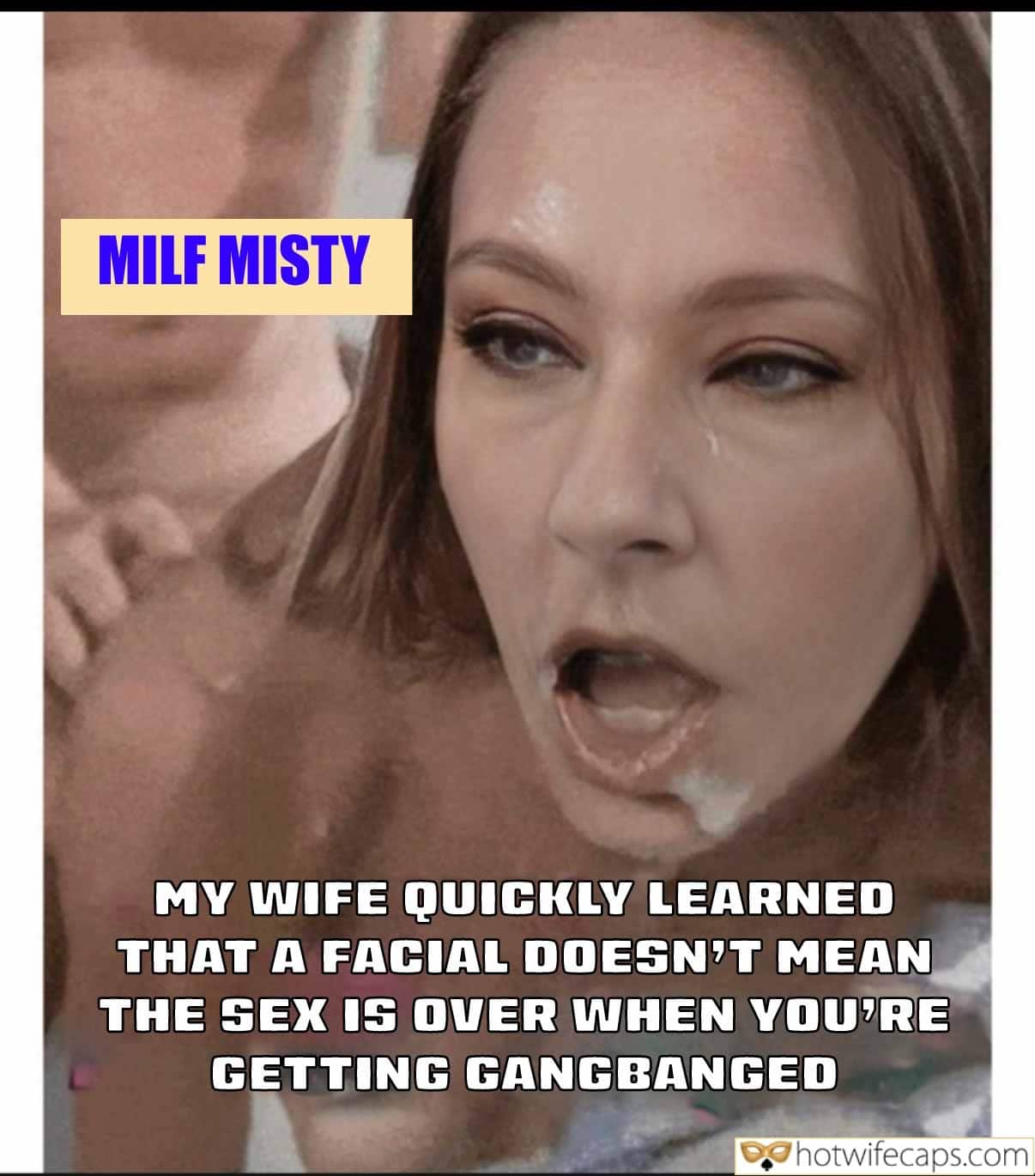 Submitted by Users 🔥 Public Group Sex Cum Slut Cuckold Stories Bottomless Blowjob hotwife caption: Misty, mid-30s, receives a facial during a gangbang, with more men waiting to fuck her. Her husband watches as she smiles, knowing she'll be awhile. Misty’s Gangbang Surprise: When Facials Aren’t Enough