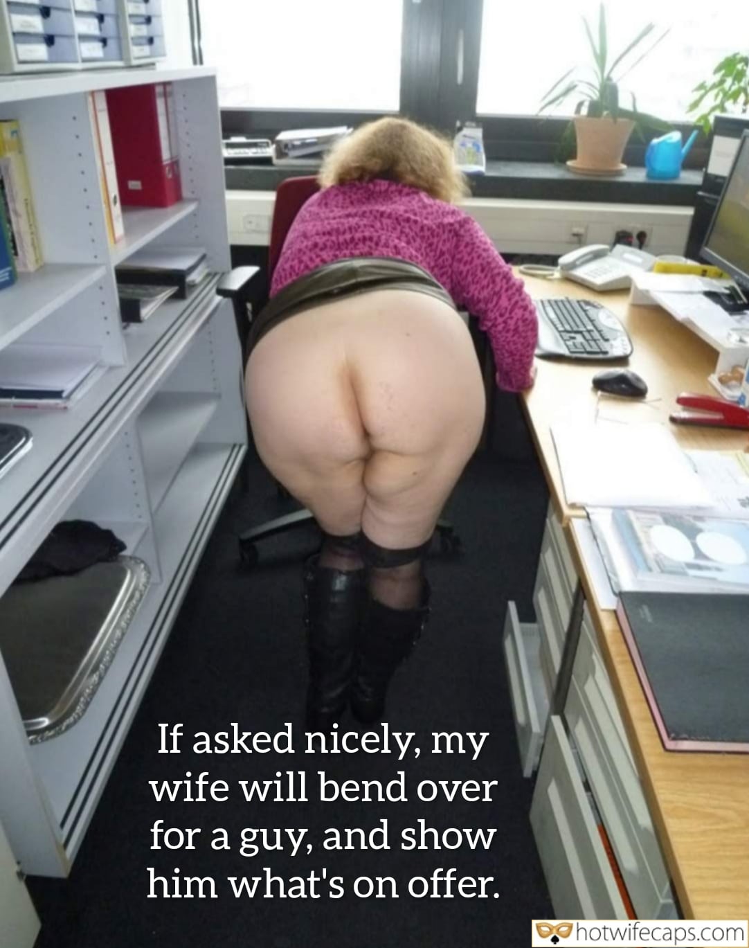 Wife Sharing Submitted by Users 🔥 Friends Cum Slut Cuckold Stories Creampie Cheating Challenges and Rules Bull Bottomless Boss Anal hotwife caption: Office setting where a wife bends over for her boss, fulfilling his demands in a power dynamic exchange. Wife’s Ass on Display: Bending Over for the Boss