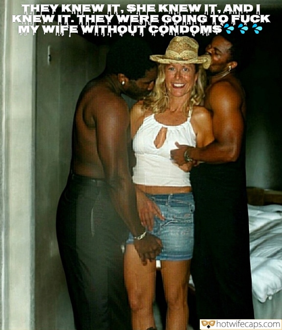 Wife Sharing Threesome Submitted by Users 🔥 Cuckold Stories Cuckold Cleanup Creampie Blowjob Bigger Cock BBC hotwife caption: Wife stands between two muscular Black men, smiling, as they touch and tease her in a bedroom setting. No condoms used. Midnight Threesome: Wife’s BBC Adventure Without Rubbers