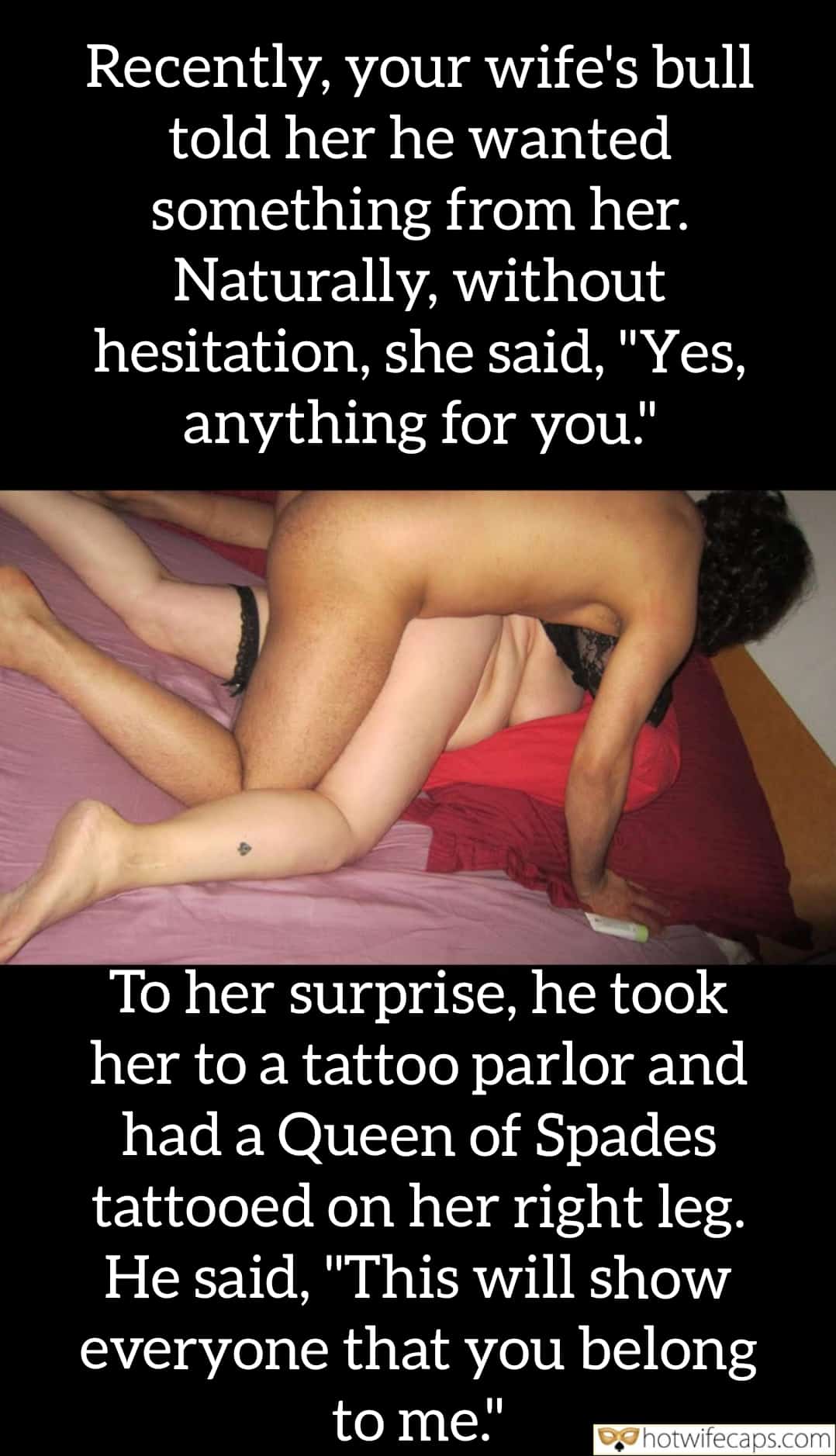 Wife Sharing Submitted by Users 🔥 Friends Cum Slut Cuckold Stories Creampie Cheating Bull Bottomless Boss hotwife caption: A submissive wife proudly displays her bull's ownership with a fresh Queen of Spades tattoo, ready for his pleasure. Submissive Wife Claims Her Bull’s Property With a Tattoo