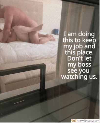 Wife Sharing Submitted by Users 🔥 Cheating Chastity hotwife caption: A woman on her knees, ass in the air, taking her boss's cock while her husband watches from the other side of the glass. Why Does My Husband Love Watching Me Fuck My Boss?